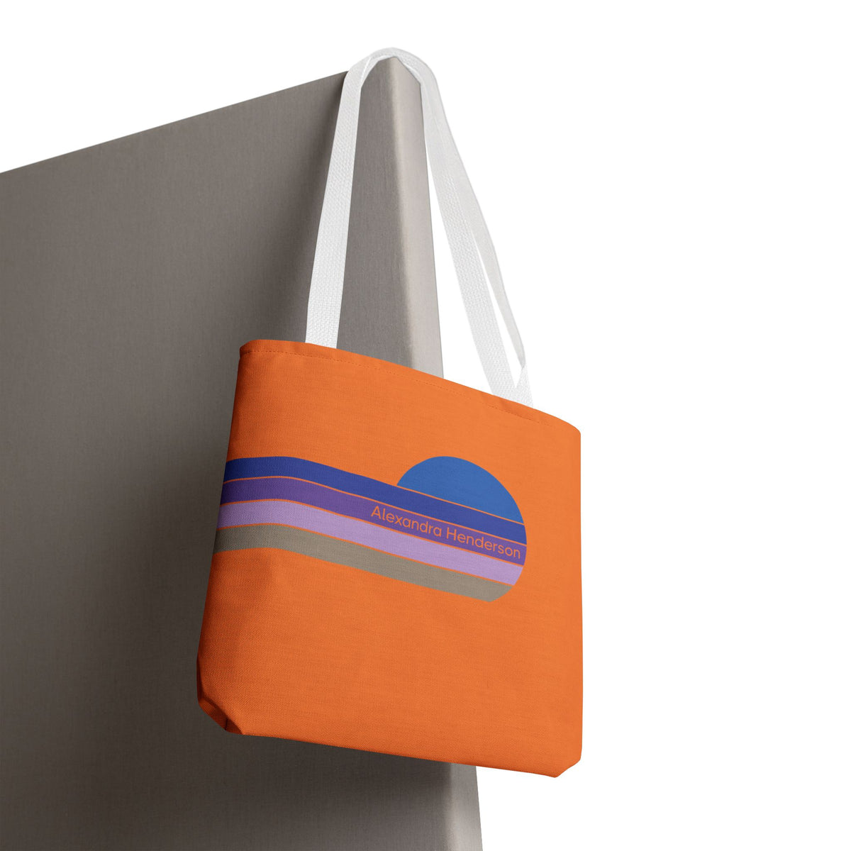 Orange Sunset Stripe Tote Bag – Retro Personalized Name Beach and Market Tote