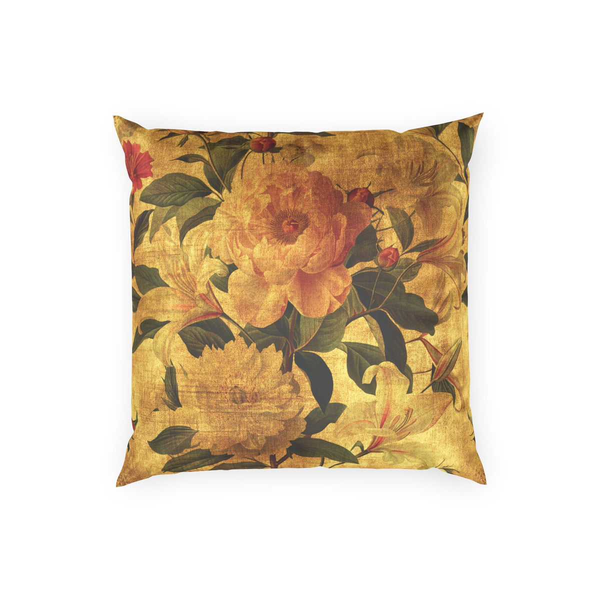 Gold Velvet Decorative Pillow - Elegant Vintage Floral Decorative Pillow