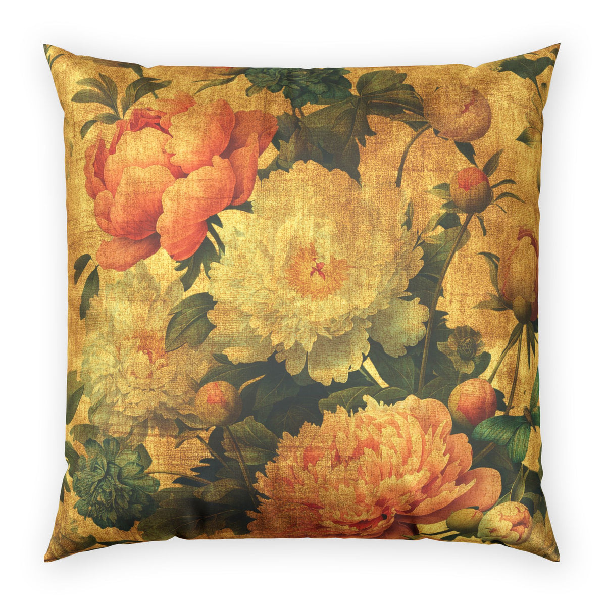 Elegant Velvet Floral Pillow - Vintage Colorful Peonies Throw Pillow