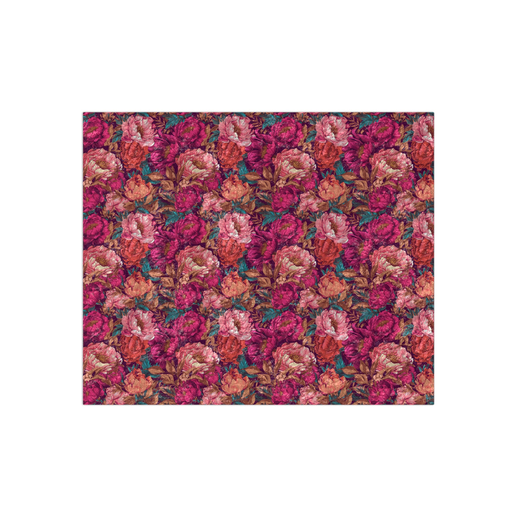 Vivid Magenta Peony Maximalist Crushed Velvet Floral Blanket