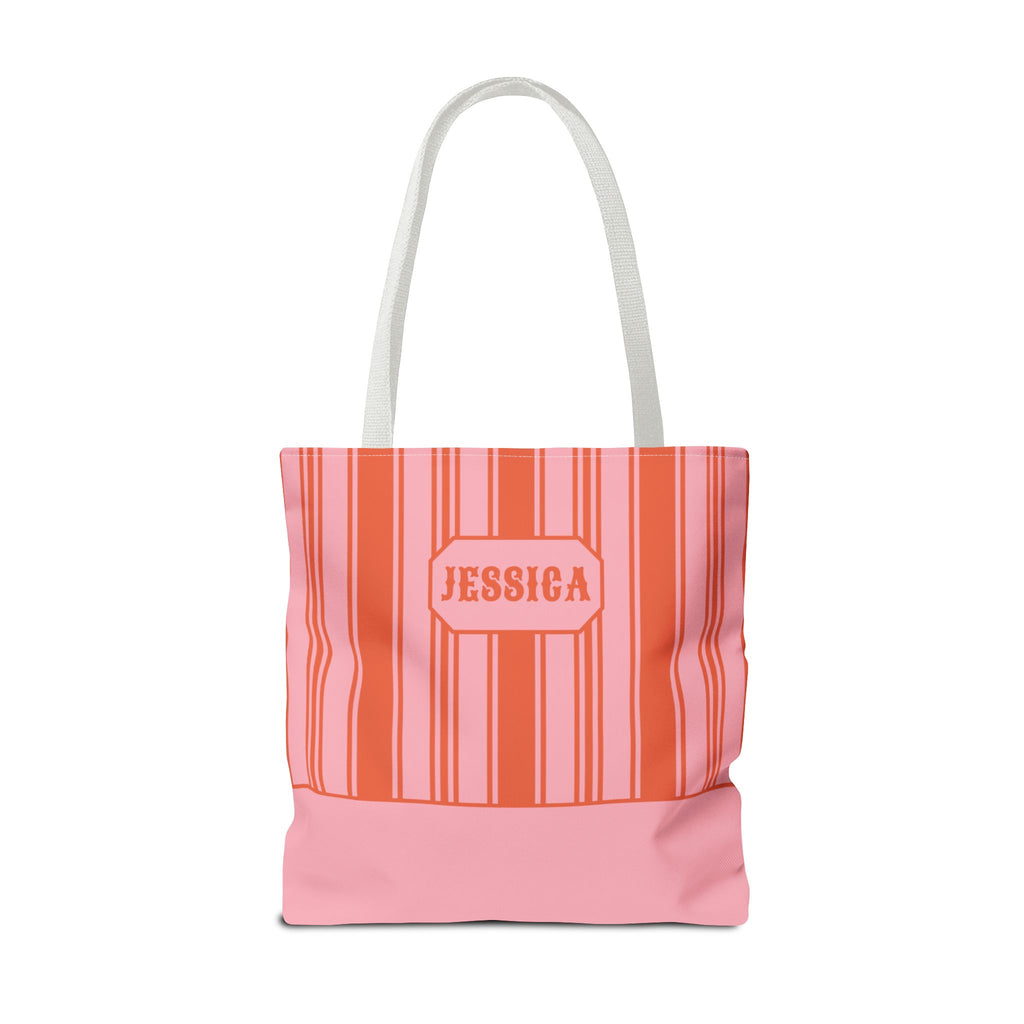 Striped Pink and Orange Tote Bag - Personalizable Bright Beach and Market Tote