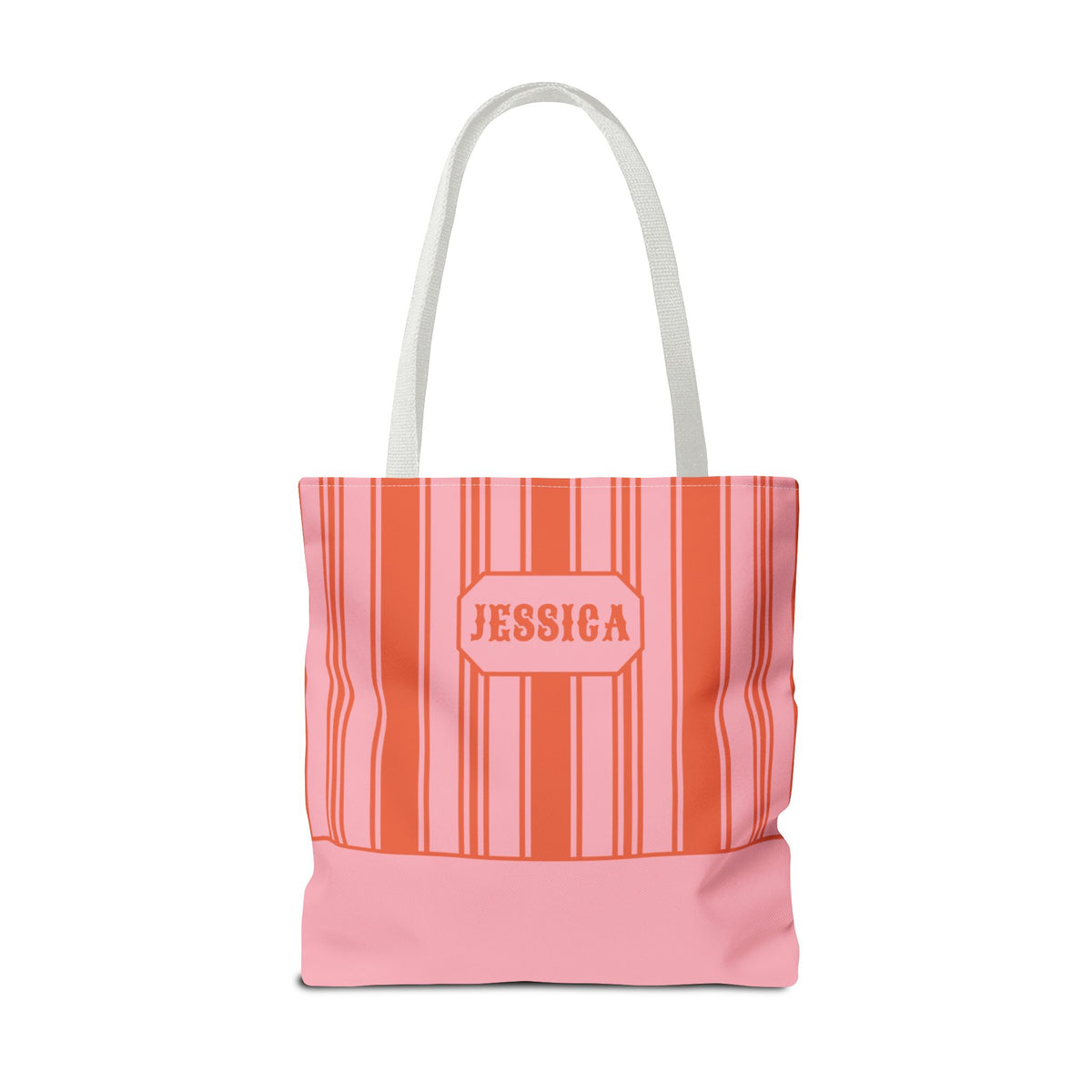Striped Pink and Orange Tote Bag - Personalizable Bright Beach and Market Tote