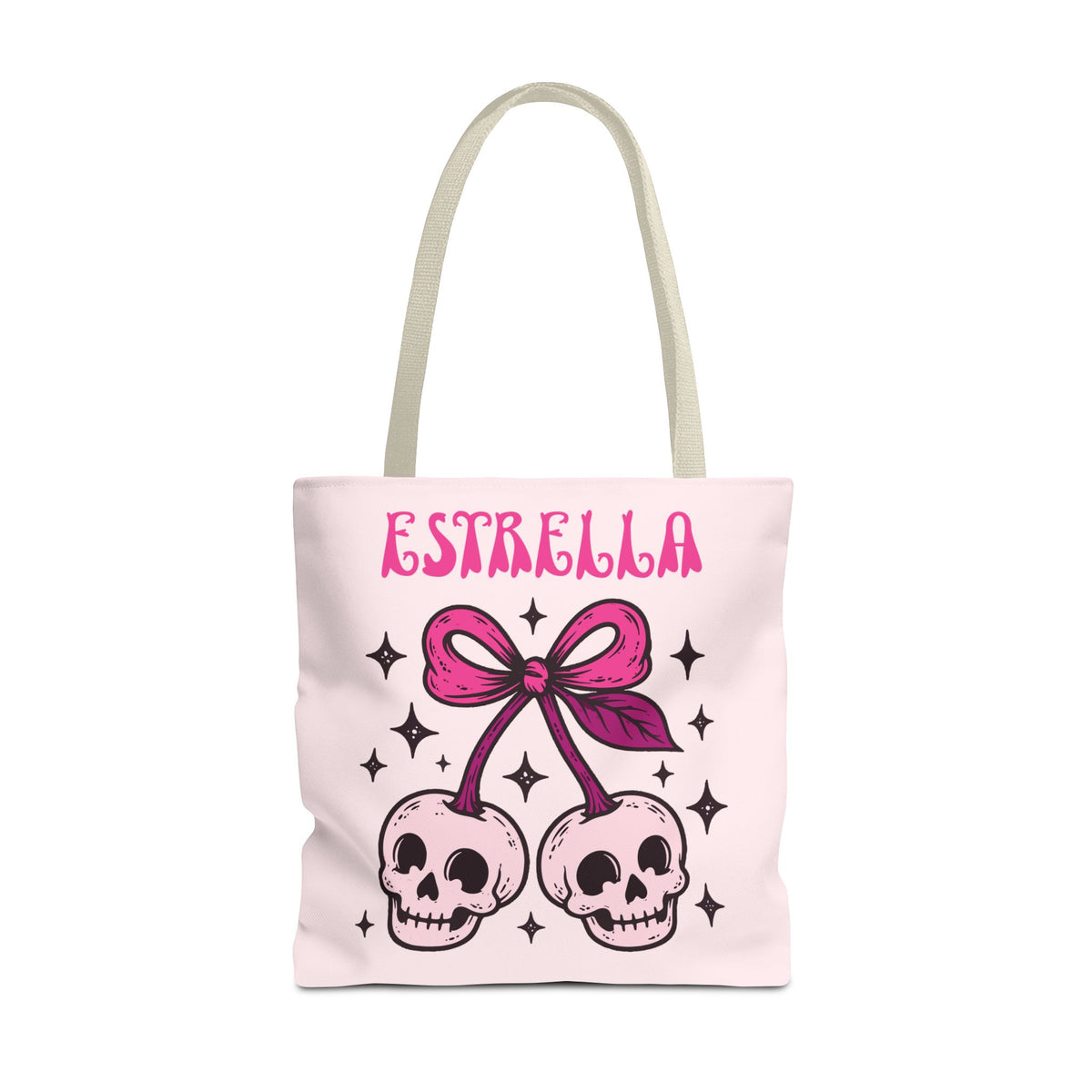 Personalized 'Creepy and Adorable' Pink Skull Cherries Tote Bag - Custom Trick-or-Treat Keepsake