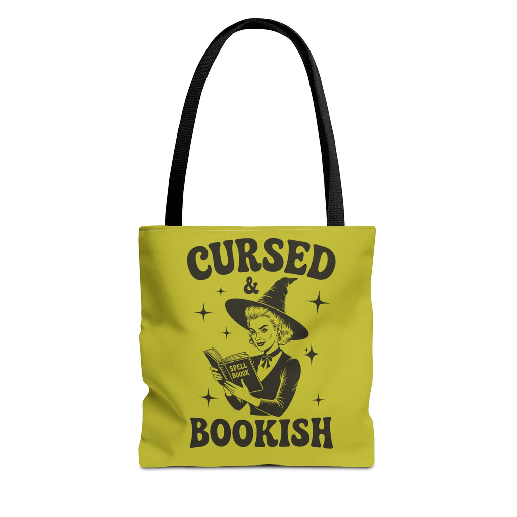 Cursed and Bookish Tote Bag — Green Witchy Reader Tote for Book Lovers