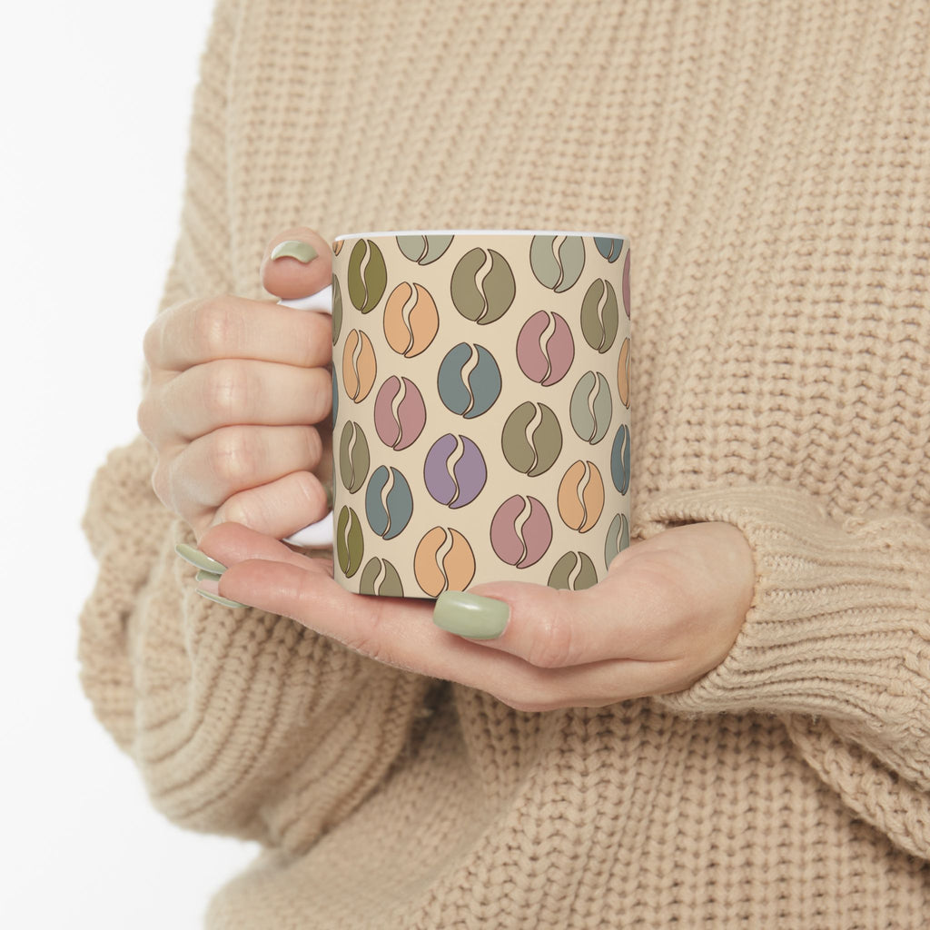 Colorful Vibes Coffee Bean Mug in Cream