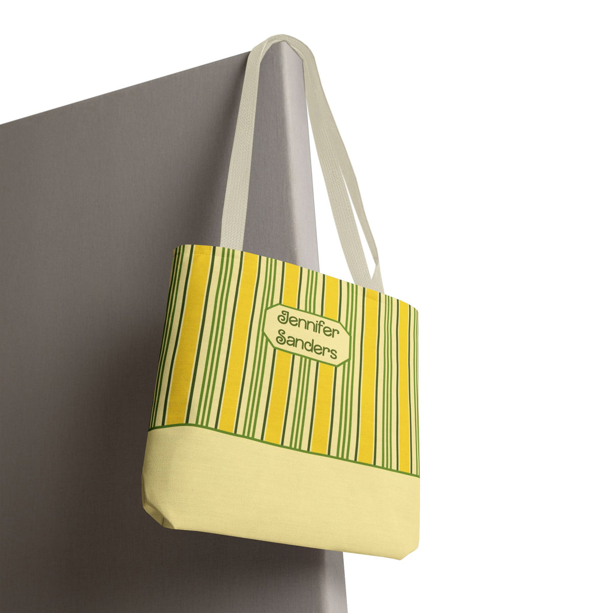 Personalizable Yellow and Green Striped Tote – Bright Summer Market Bag