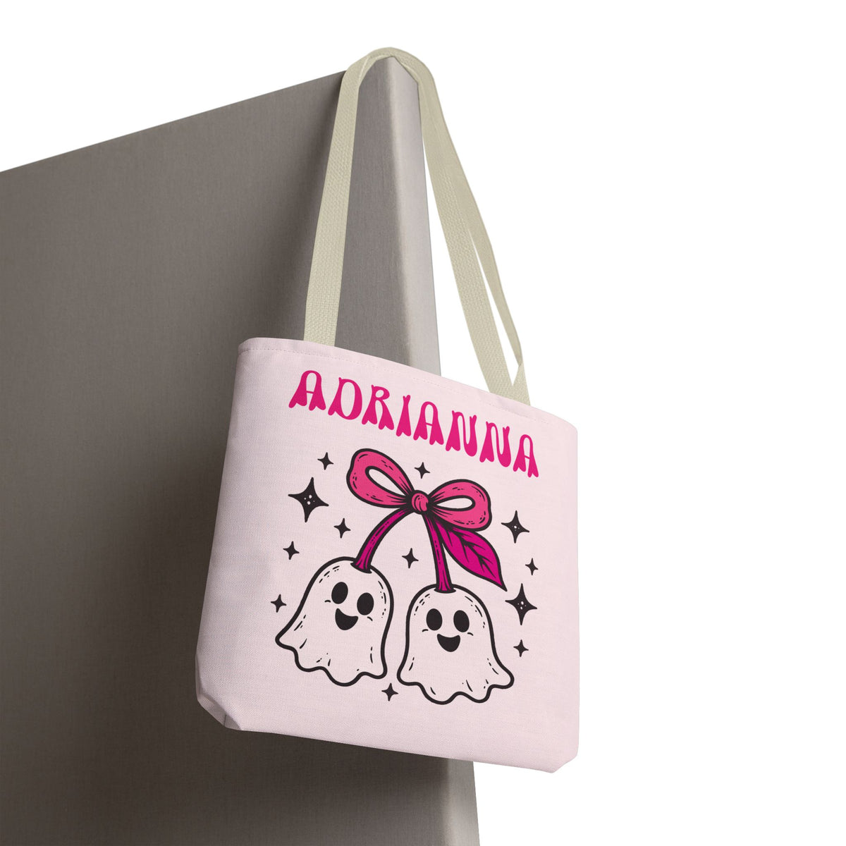 Pink Cute Ghost Cherries Tote Bag - "Spooky and a Cutie" Personalized Halloween Tote