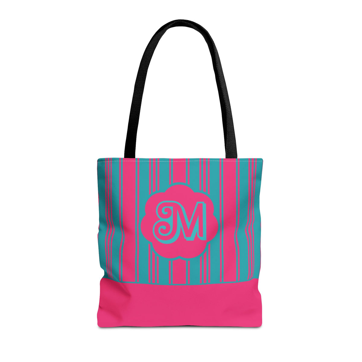 Monogram Pink and Blue Striped Tote Bag — Custom Striped Tote Bag
