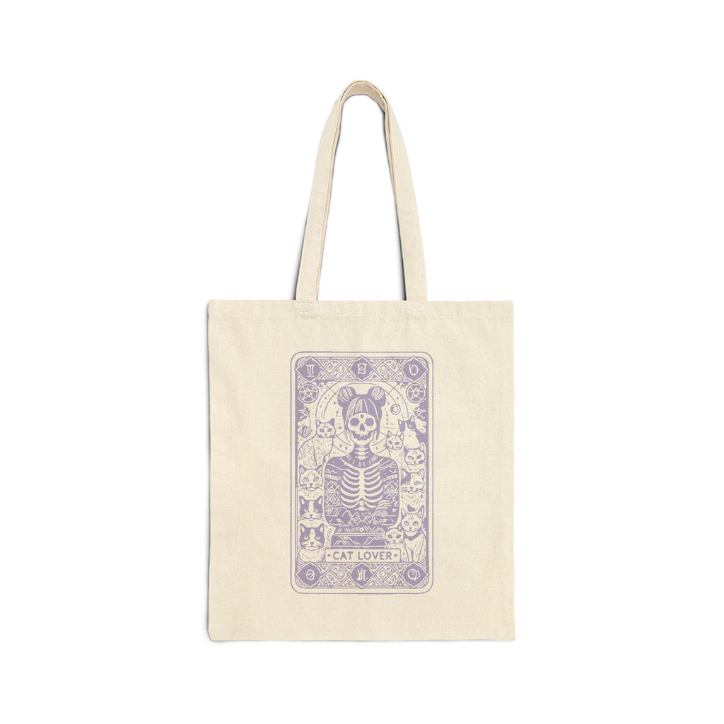 Cat Lady Skeleton Tarot Tote Bag  - 'Cat Lover' Cotton Canvas Tote