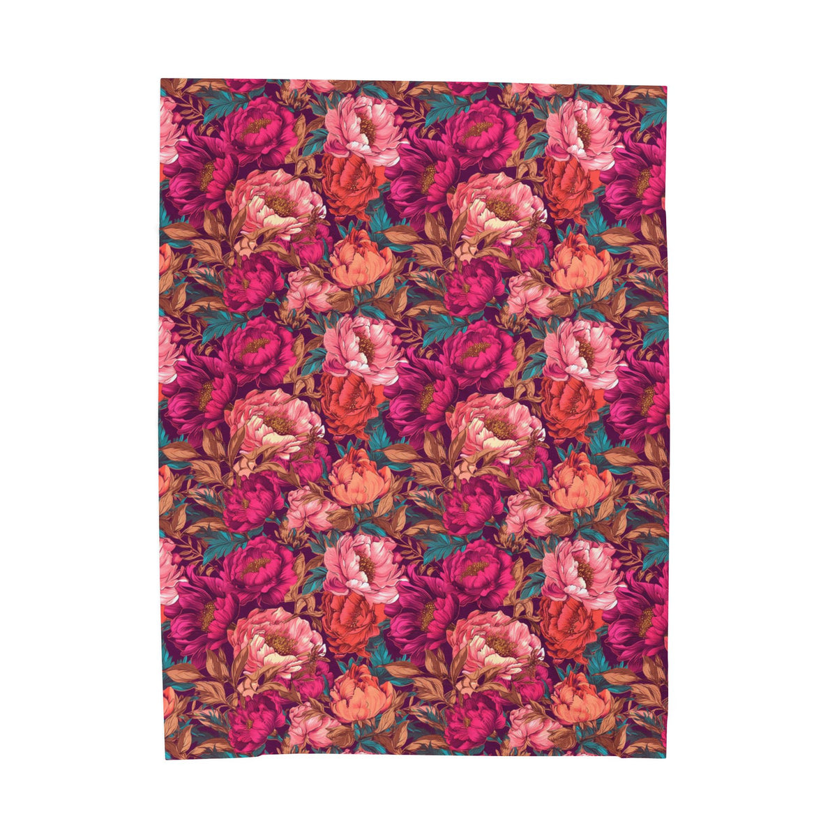 Vivid Magenta Peony Maximalist Velveteen Floral Plush Blanket
