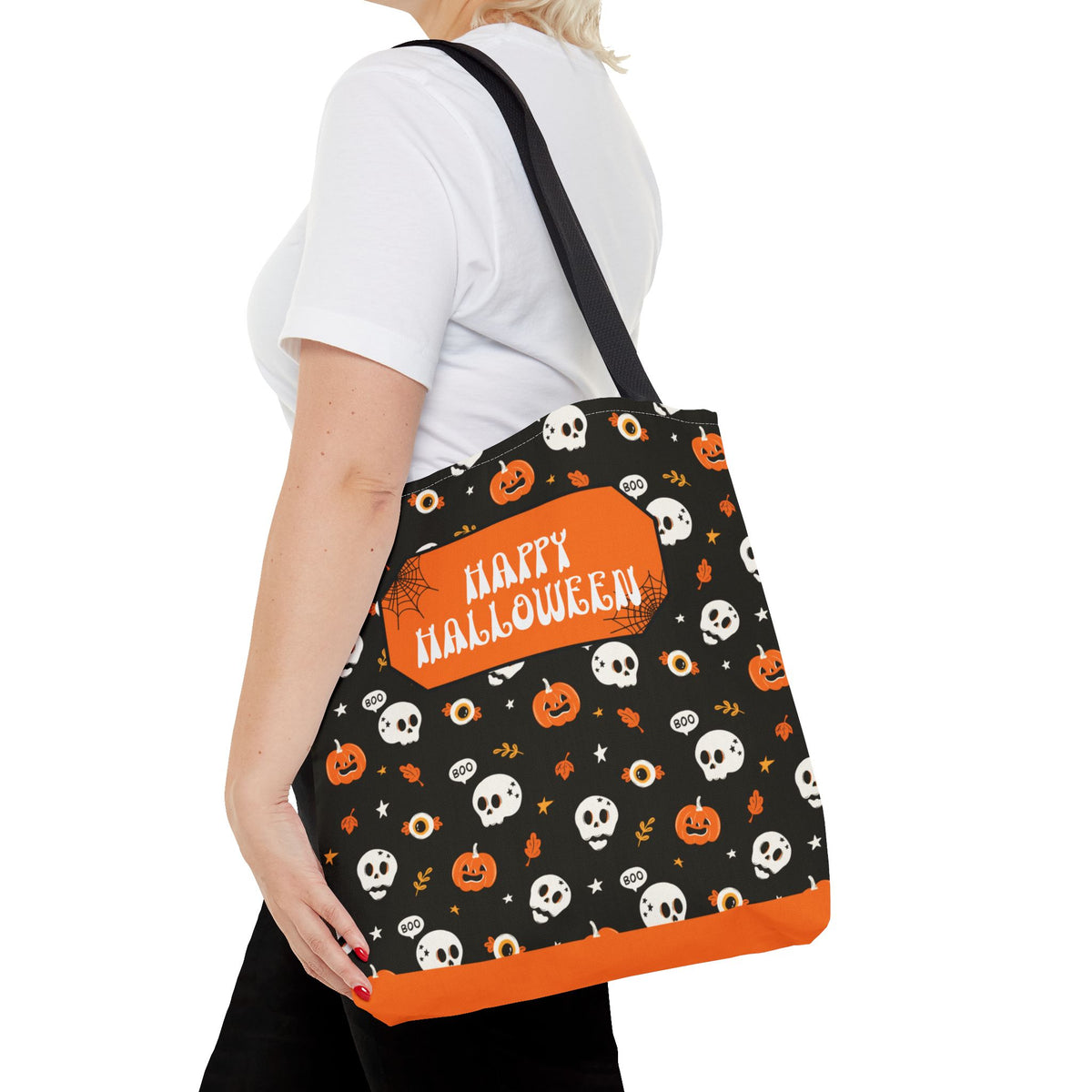 Halloween Pumpkin and Skulls Personalizable Trick-or-Treat Candy Bag