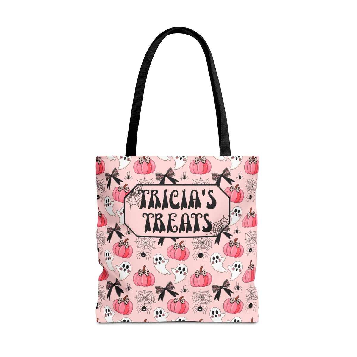 Pink Pumpkin Halloween Tote Bag - Cute Ghosts and Bows Personalizable Trick or Treat Bag