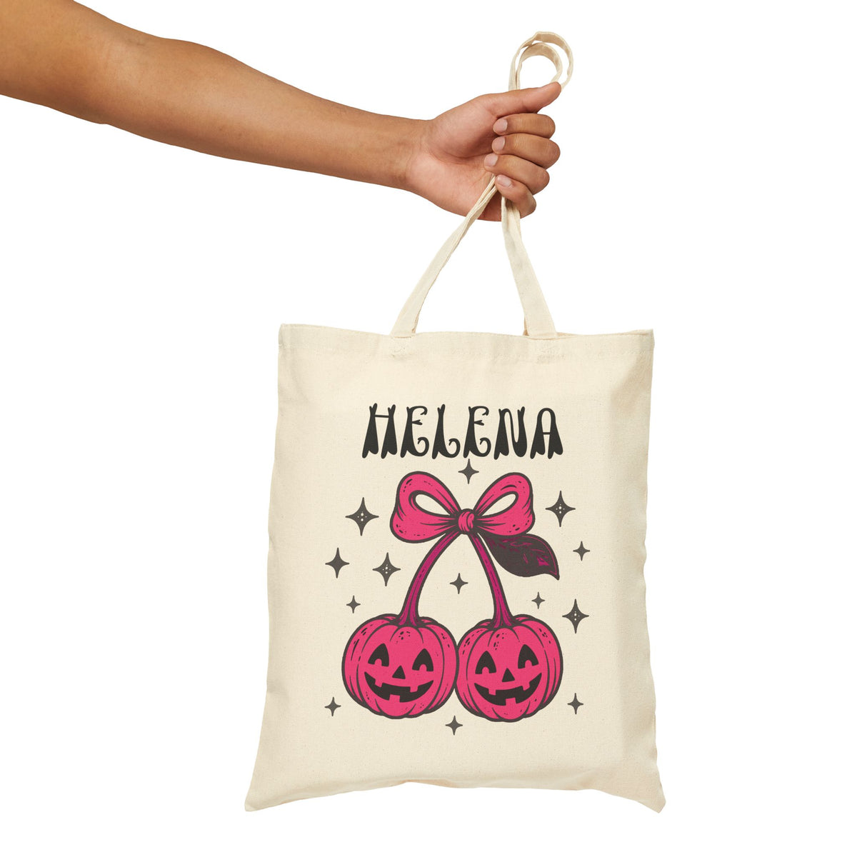 Spooky Cherry Jack-O'-Lantern Trick or Treat Bag - Cute Personalized Halloween Canvas Tote