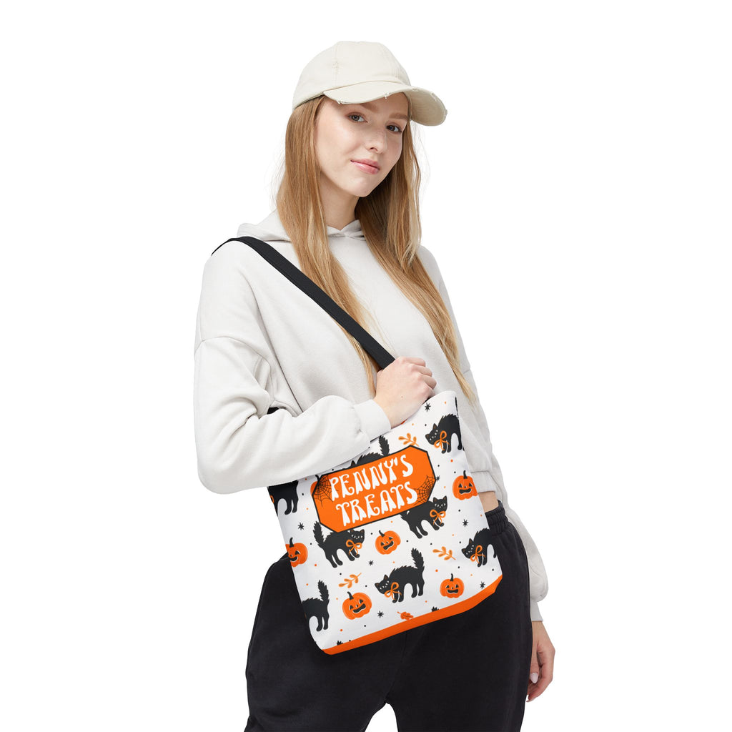 Cute Black Cats and Pumpkins Carryall -Personalized Halloween Trick or Treat Tote Bag