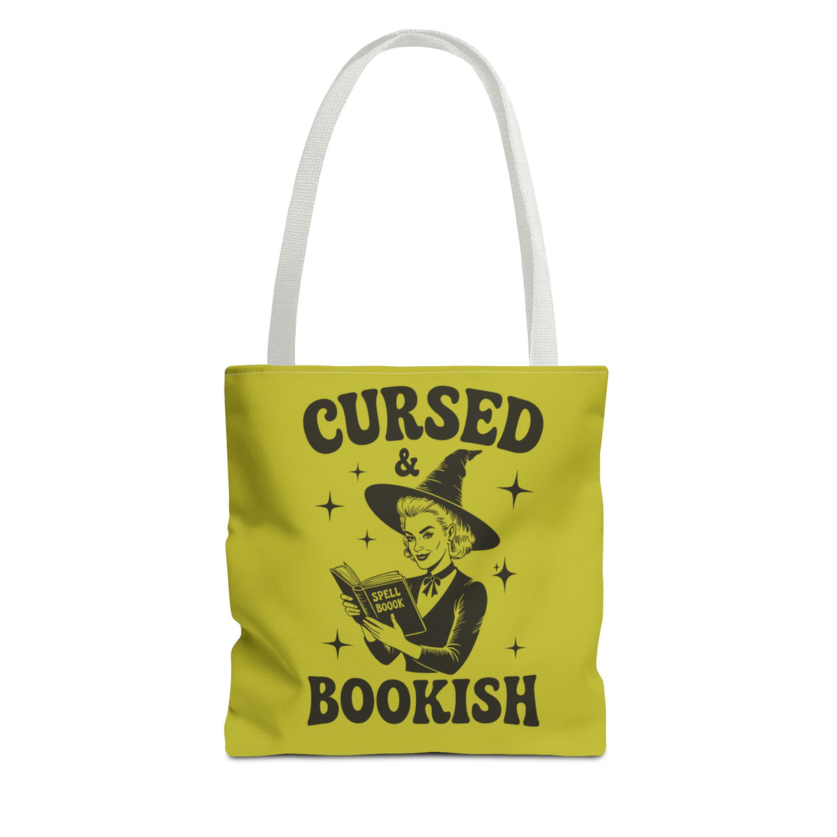Cursed and Bookish Tote Bag — Green Witchy Reader Tote for Book Lovers