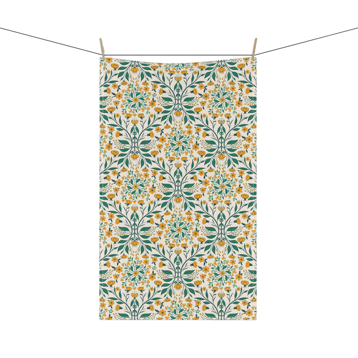 Elegant Art Nouveau Tea Towel - Yellow Floral Vine Kitchen Towel