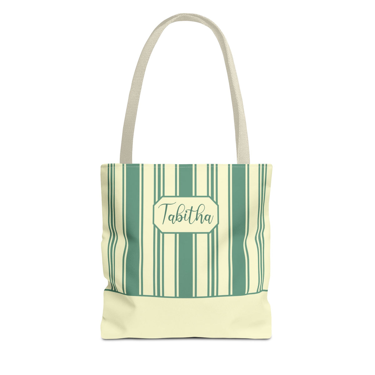 Striped Personalizable Carryall – Retro Mint and Cream Stripe Everyday Tote Bag