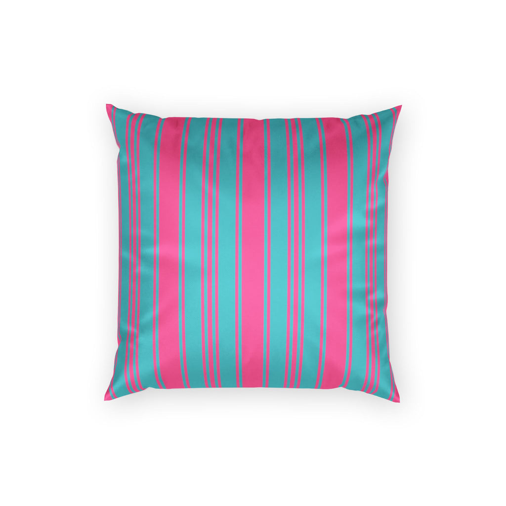Whimsical Velvet Decor Pillow - Bright Pink and Blue Ticking Stripe Throw Pillow