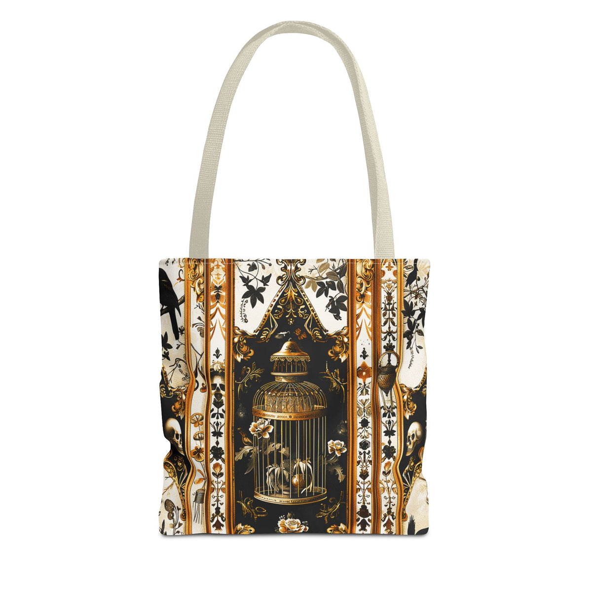 Vintage Gothic Birdcage Tote Bag - Victorian Skull and Floral Pattern Carryall
