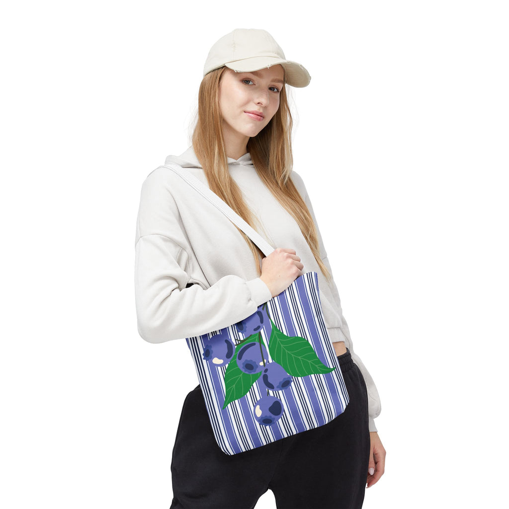 Blueberry Stripe Tote Bag - Summer Fruit Market Tote