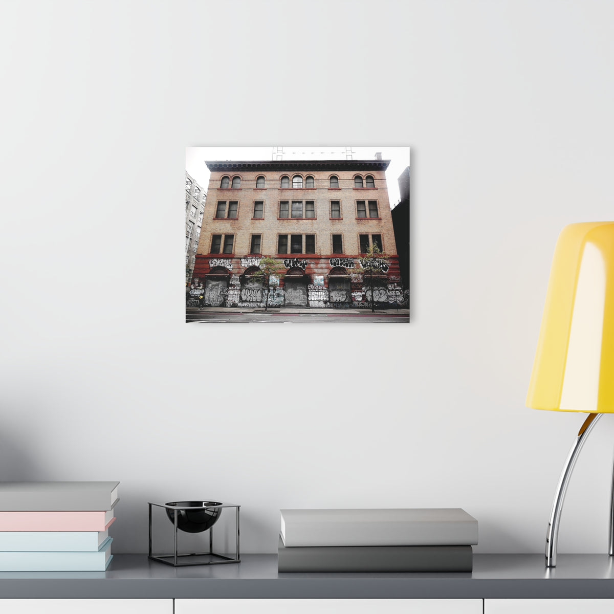 Urban Graffiti Photo Wall Art - Street Level Tagged Building  Acrylic Print