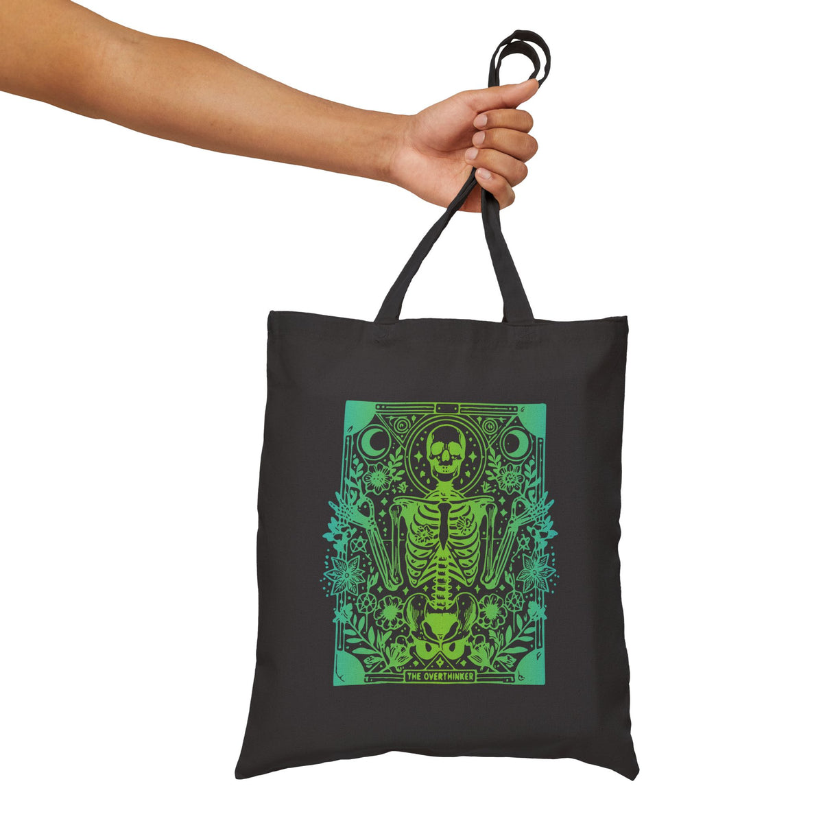 "The Overthinker" Skeleton Botanical Tote - Cotton Canvas Tarot Tote Bag
