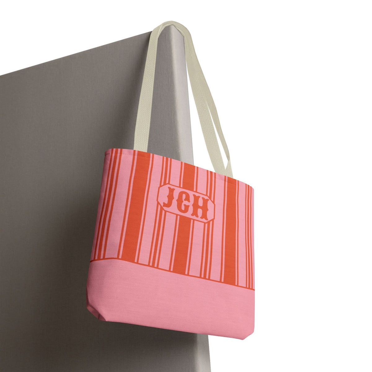 Striped Pink and Orange Tote Bag - Personalizable Bright Beach and Market Tote