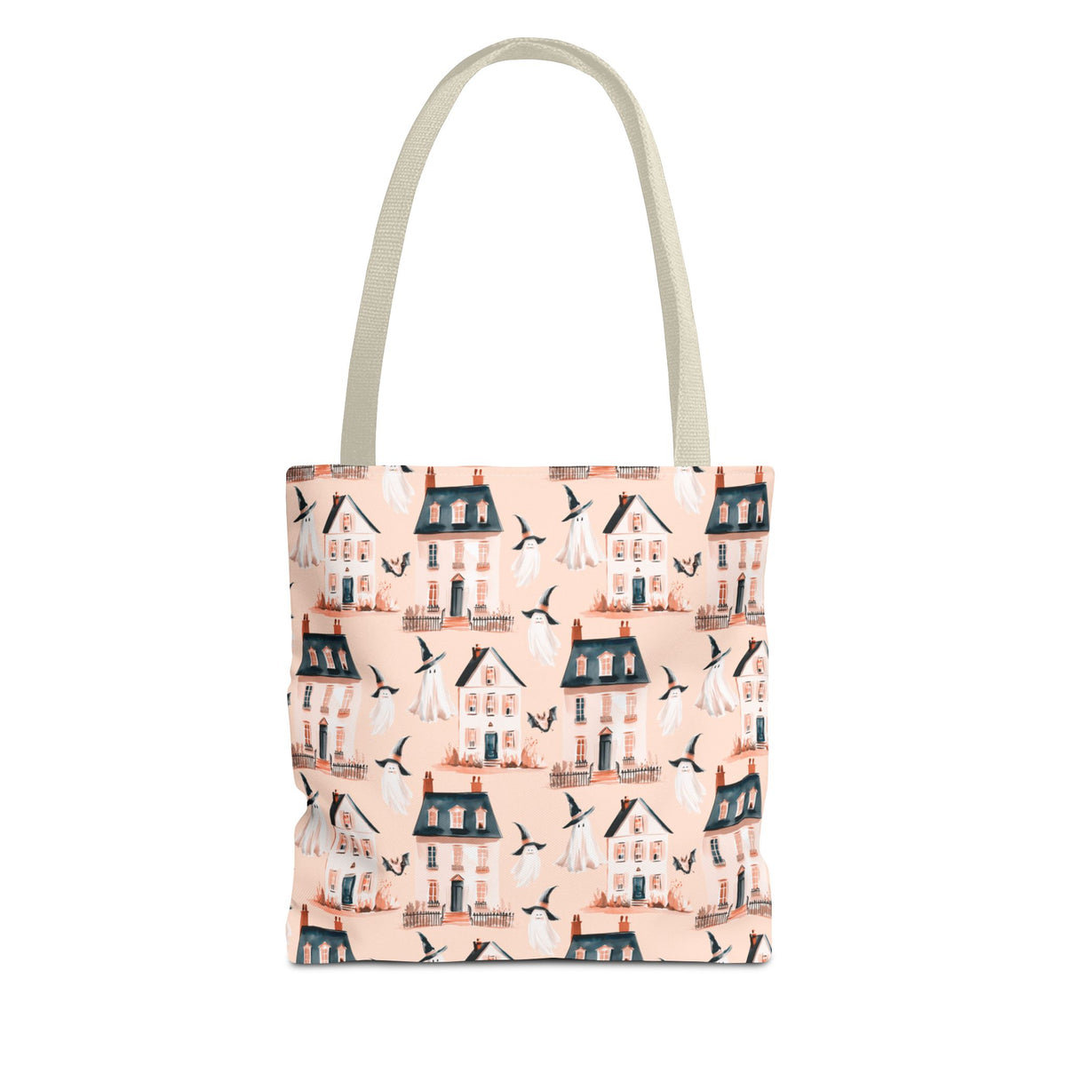 Spooky Cottage Pattern Tote -Haunted Village Ghosts and Houses Bag