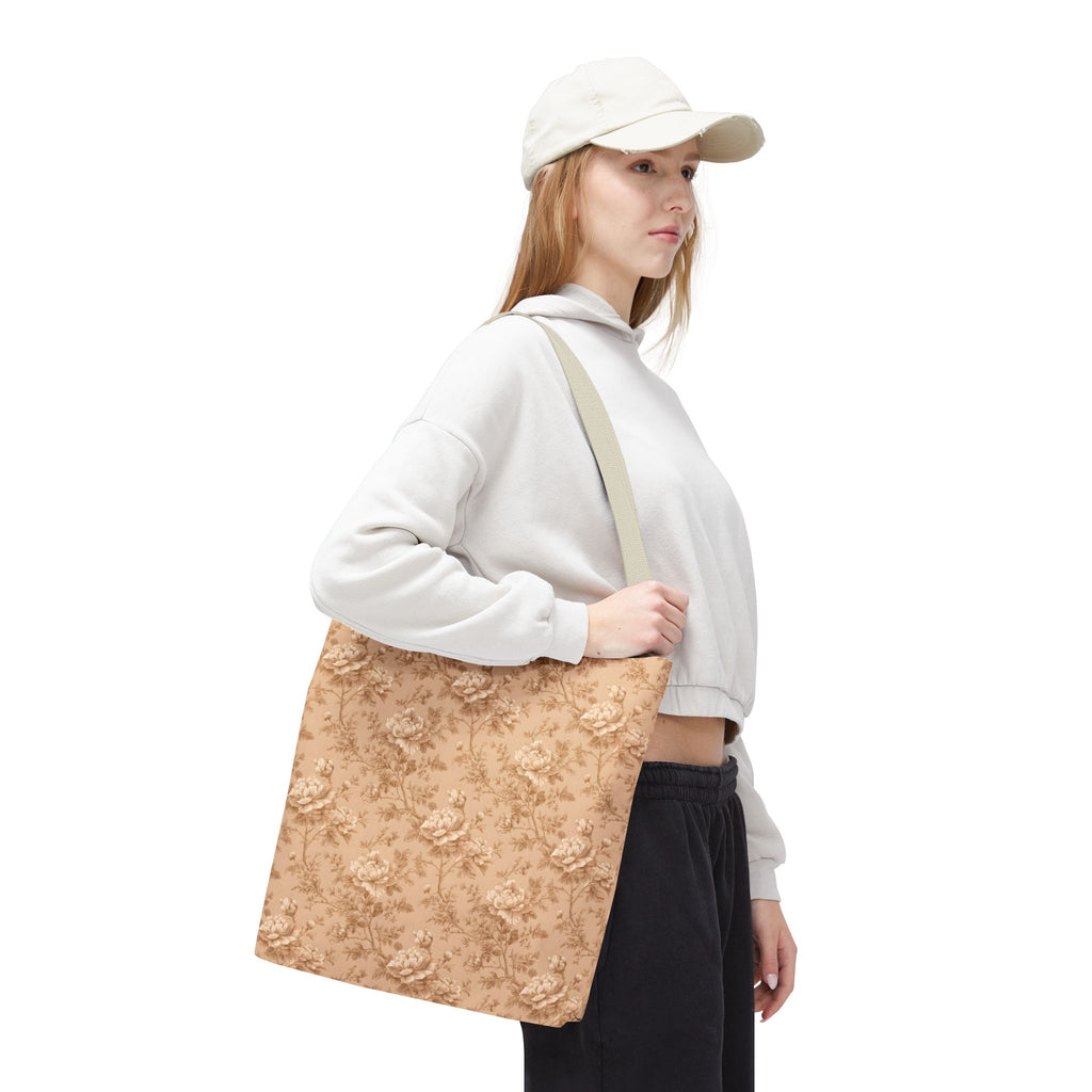 Vintage Sepia Toile Tote Bag – Elegant Rose Patterned Carryall