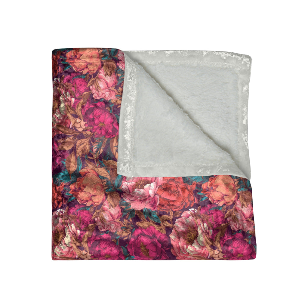 Vivid Magenta Peony Maximalist Crushed Velvet Floral Blanket