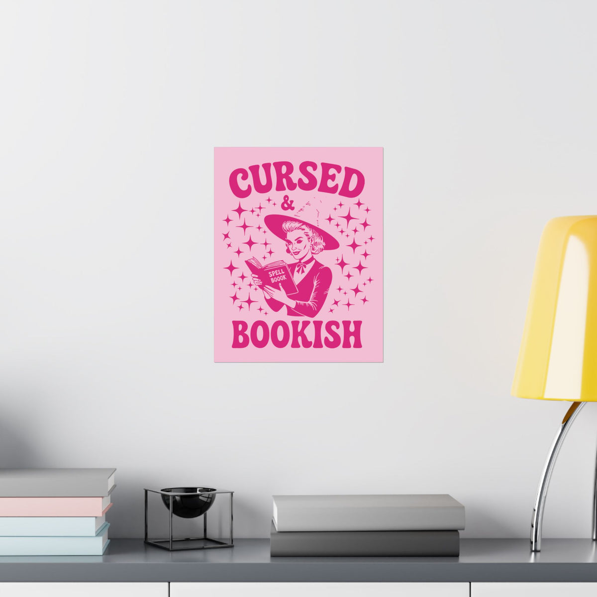 Halloween Cursed and Bookish Poster — Pink Witch Book Lover's Print