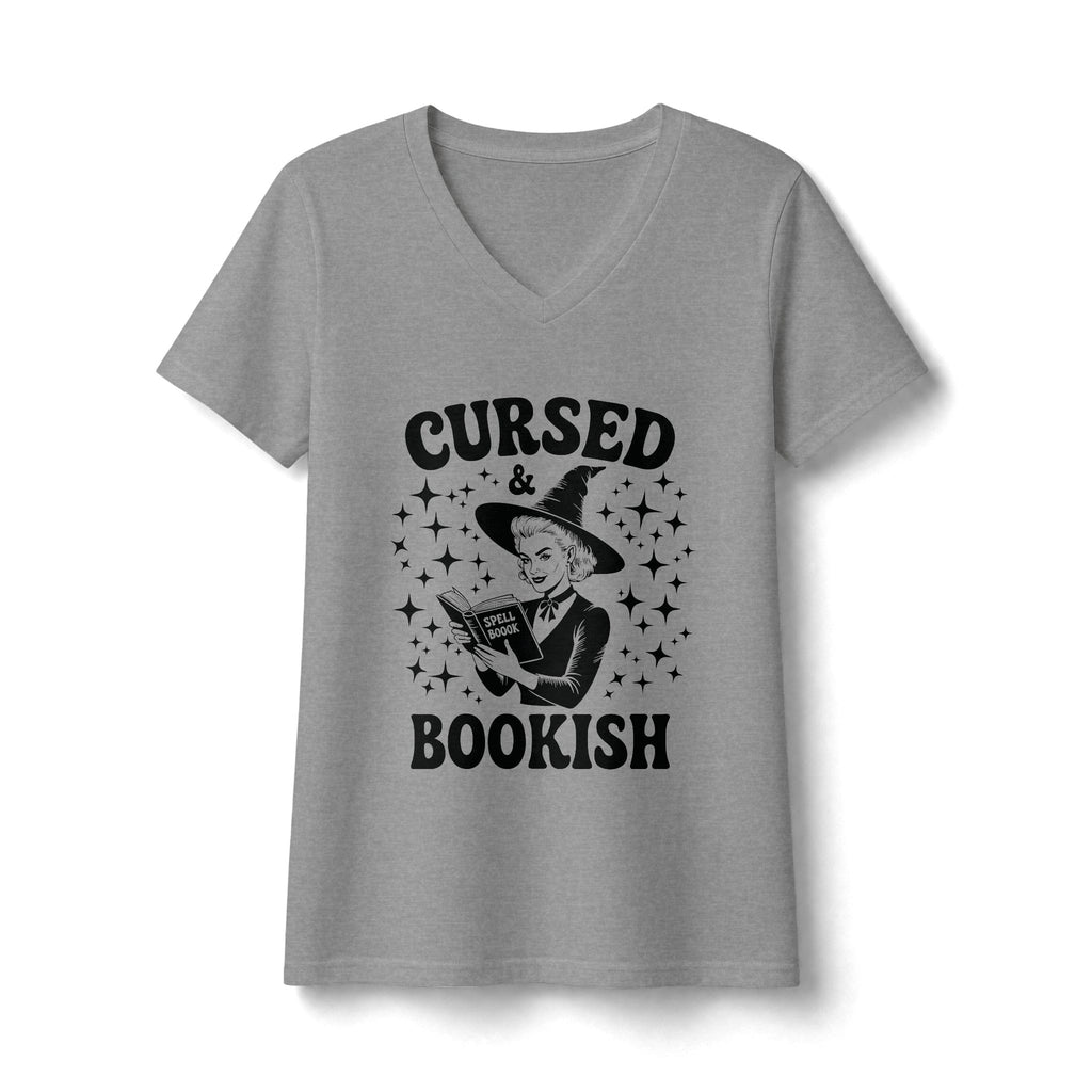 Cursed and Bookish V-Neck Tee - Witchy Book Lover Shirt