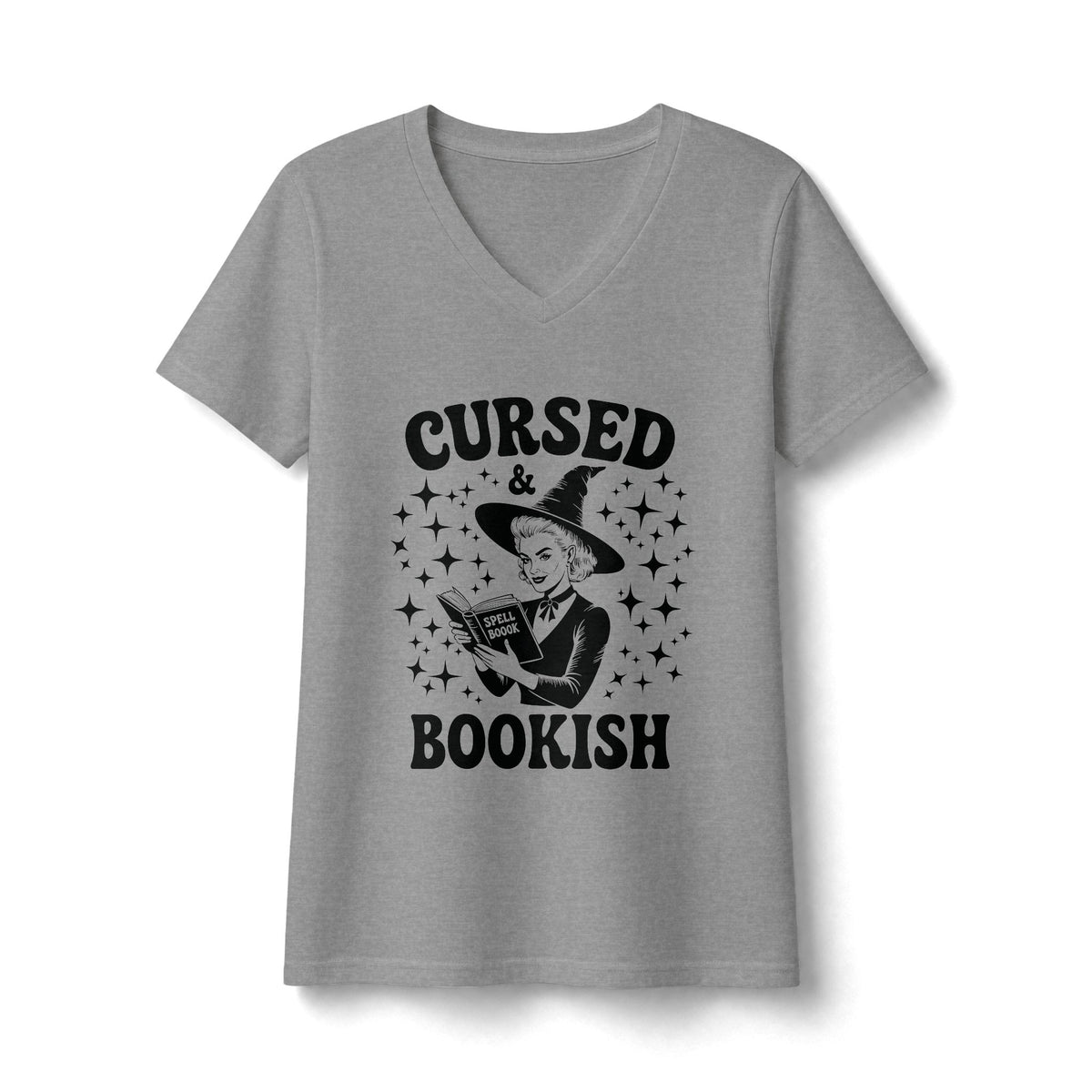 Cursed and Bookish V-Neck Tee - Witchy Book Lover Shirt