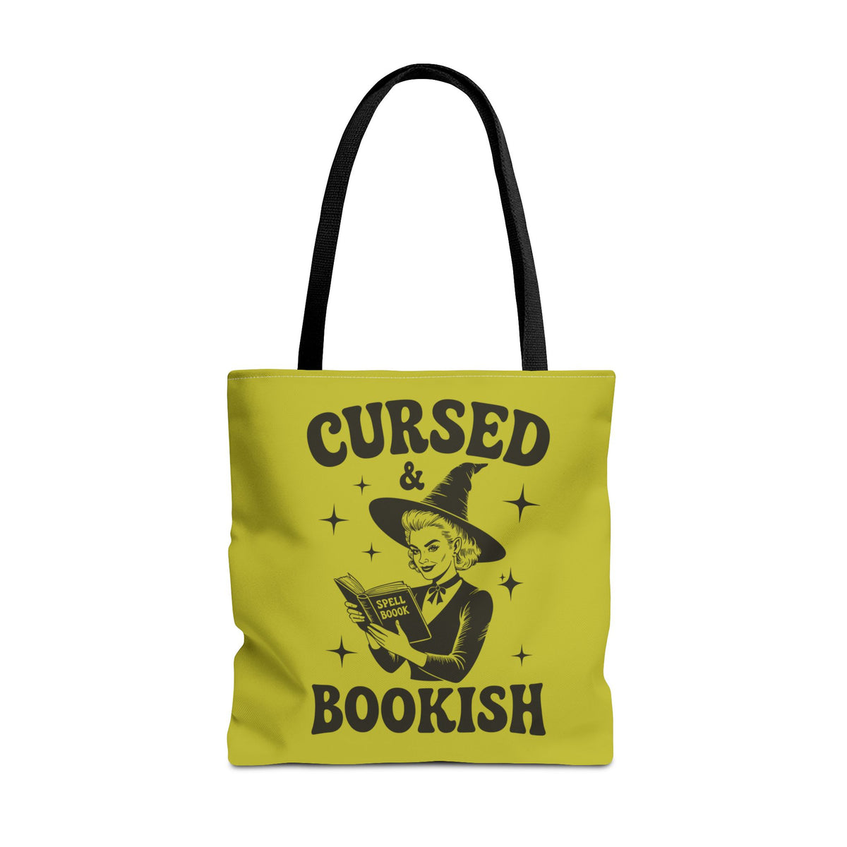 Cursed and Bookish Tote Bag — Green Witchy Reader Tote for Book Lovers