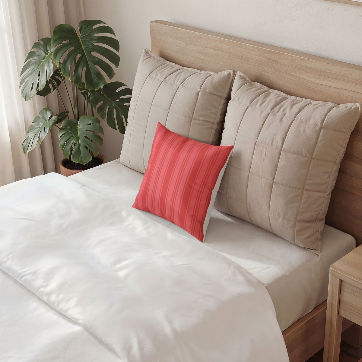 Decorative Velvet Pillow - Coral Ticking Stripe Accent Pillow