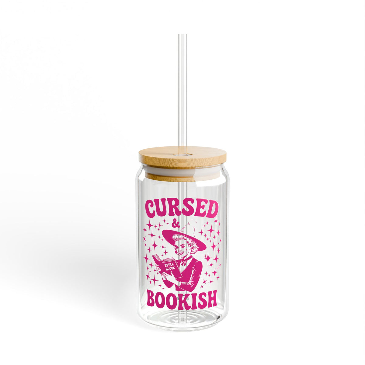 Cursed and Bookish 16oz Sipper Glass – Witchy Reading Lover Tumbler with Straw