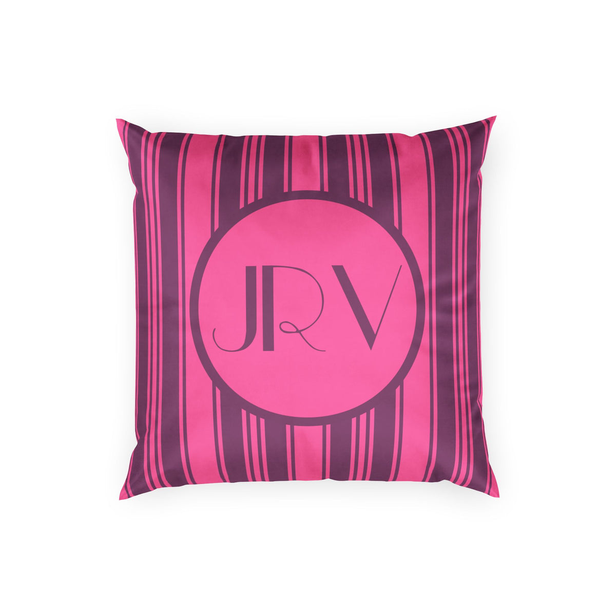 Personalizable Striped Velvet Pillow -Magenta and Violet Ticking Stripe Monogram Pillow