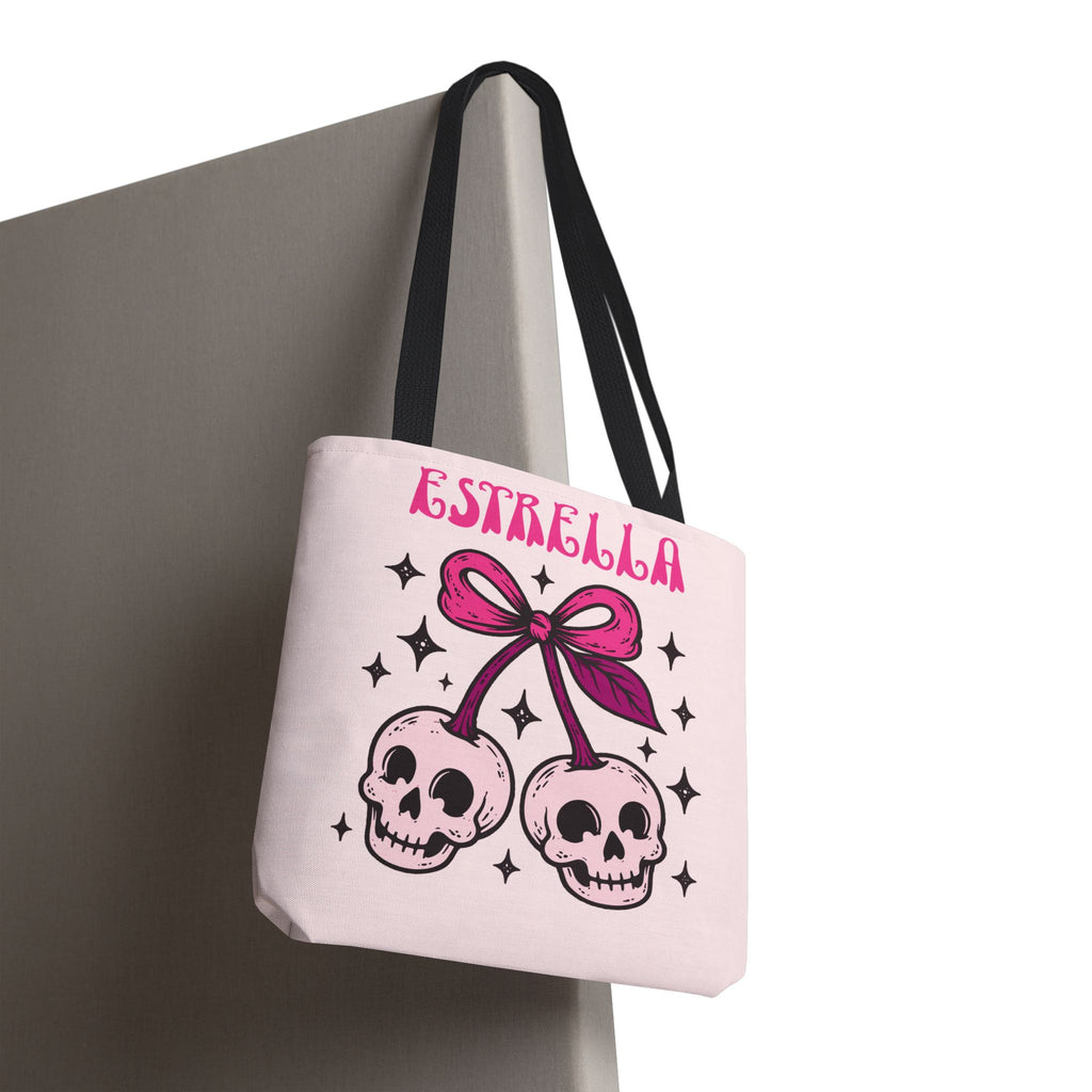 Personalized 'Creepy and Adorable' Pink Skull Cherries Tote Bag - Custom Trick-or-Treat Keepsake