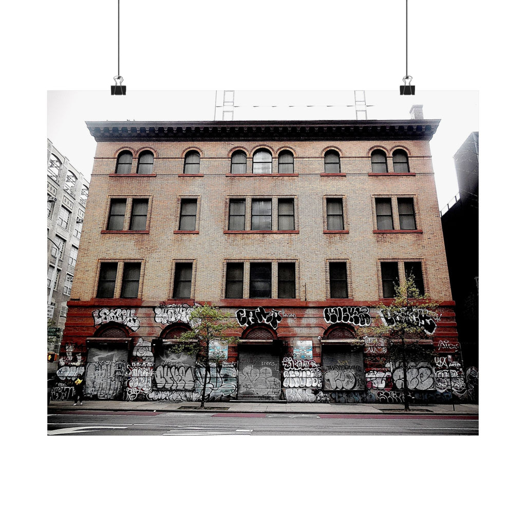 Urban Graffiti Photo Poster - Street Level Tagged Building Satin Poster