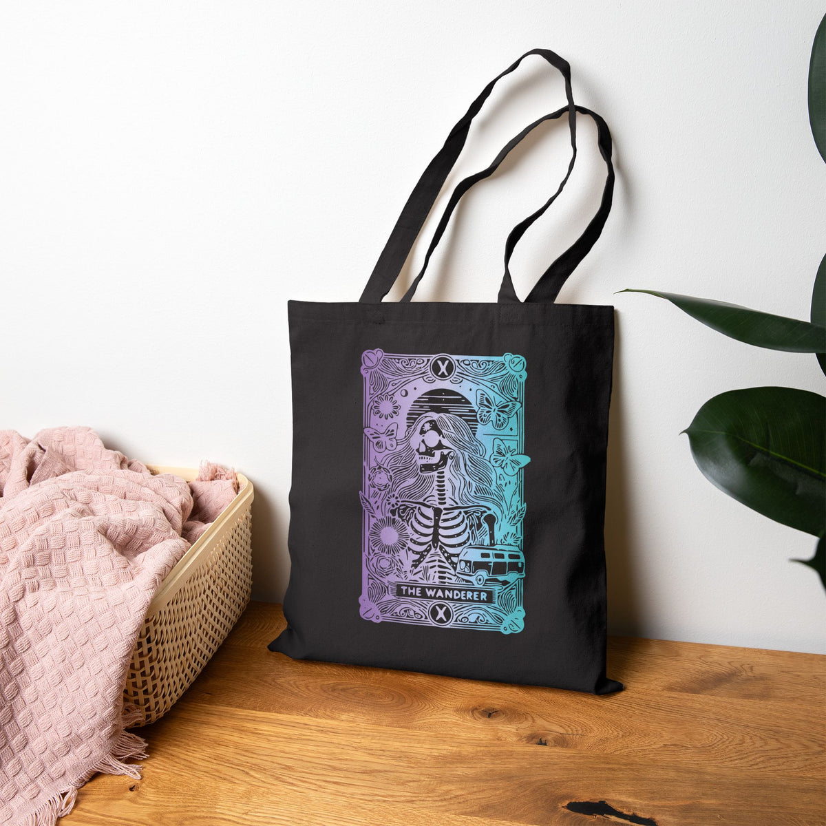 "The Wanderer" Tarot Skeleton Canvas Tote Bag