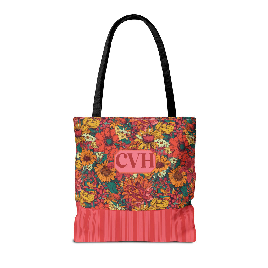 Personalizable Floral Tote - Floral Striped Harvest Tote Bag