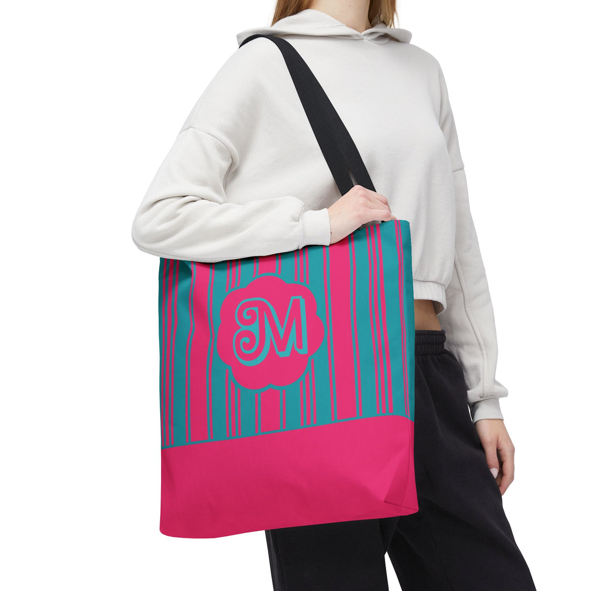 Monogram Pink and Blue Striped Tote Bag — Custom Striped Tote Bag