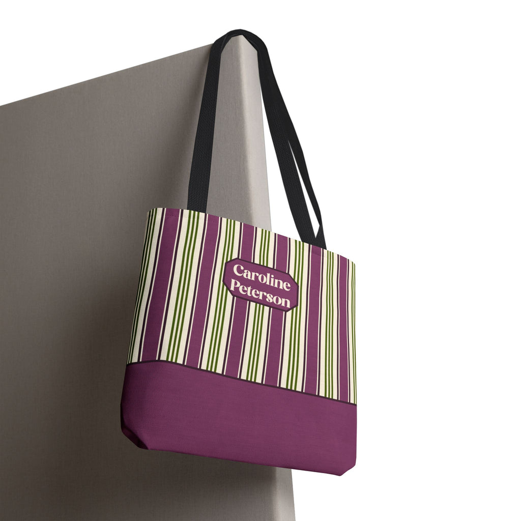 Personalizable Striped Tote Bag - Colorful Green and Purple Stripe Carryall