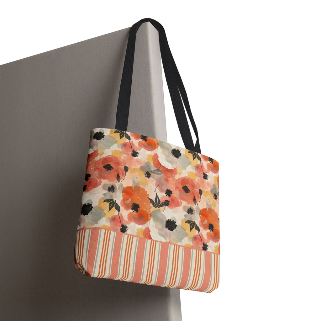 Floral Watercolor Stripe Tote Bag – Peach Blossom Beach and Market Bag