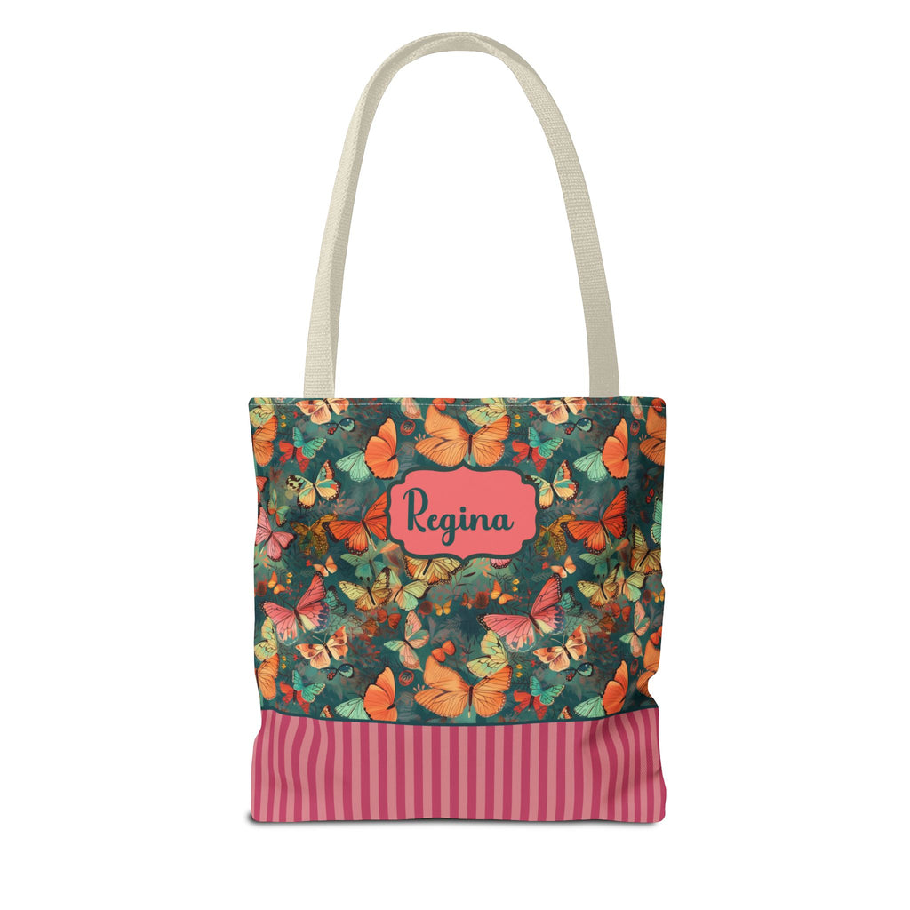 Personalizable Girly Handwriting Bag - Dreamy Butterfly Striped Tote