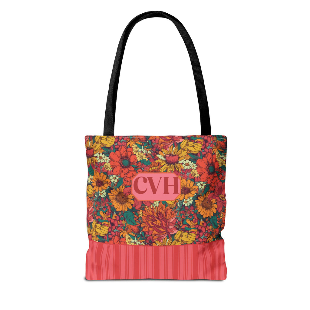 Personalizable Floral Tote - Floral Striped Harvest Tote Bag