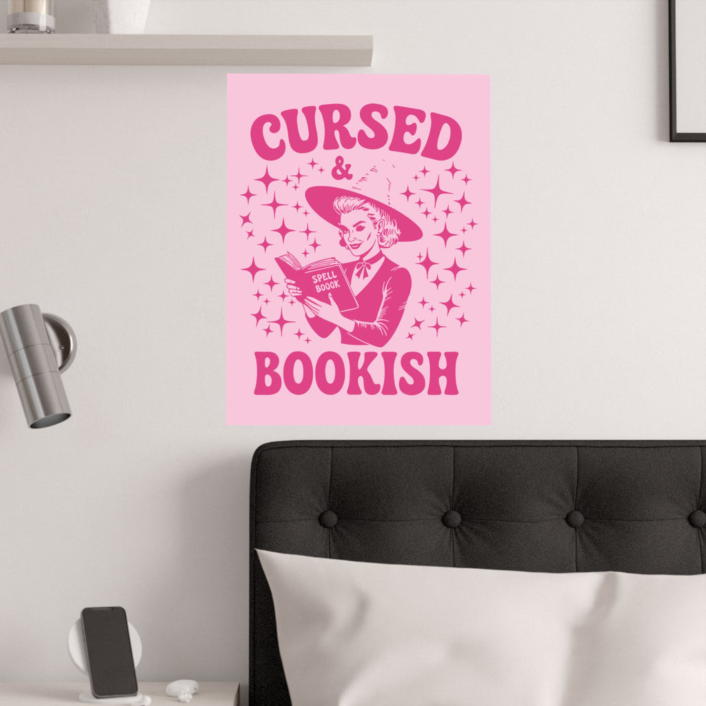 Halloween Cursed and Bookish Poster — Pink Witch Book Lover's Print