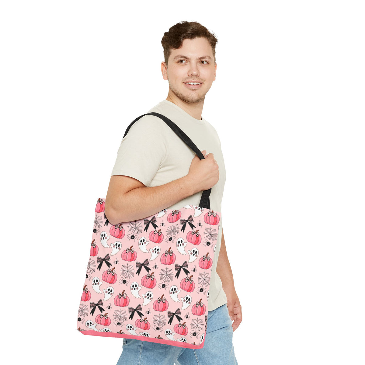 Coquette Pumpkin Halloween Tote Bag - Cute Ghosts and Bows Carryall