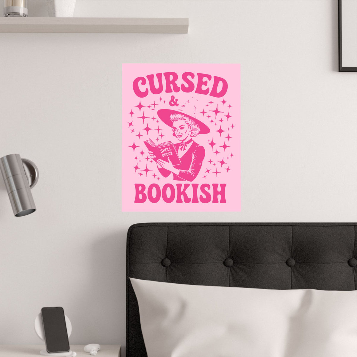 Halloween Cursed and Bookish Poster — Pink Witch Book Lover's Print