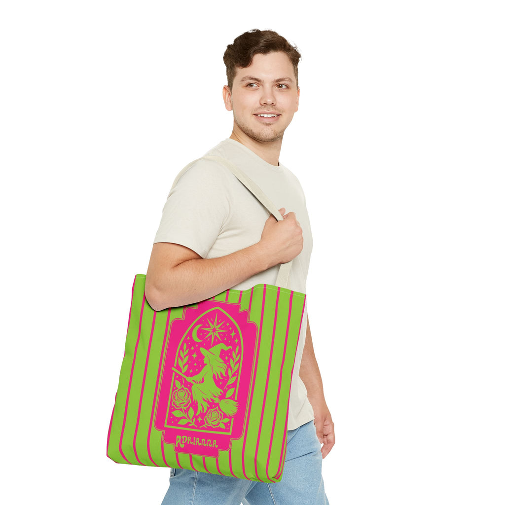 Witch Tarot Tote Bag - Neon Green and Pink Mystic Witch Design